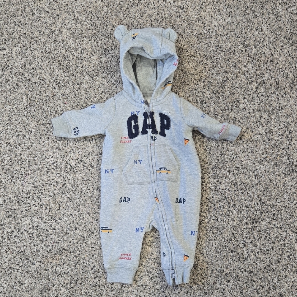 GAP Light Gray Baby Hooded Onesie with Bear Ears